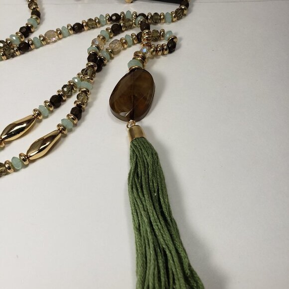 AVENUE Gold-tone Colorful Beads Tassel Necklace with Matching Earrings - 50+3.5" - Picture 9 of 11